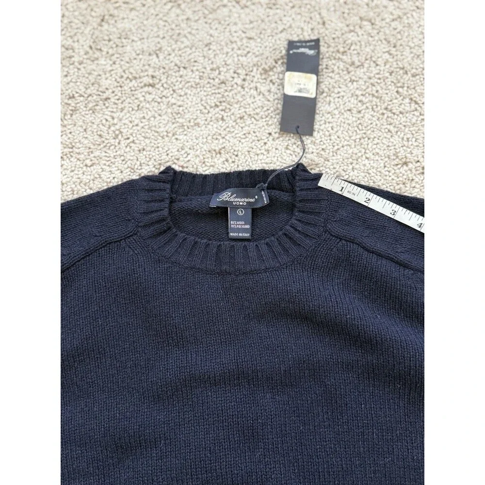 Blumarine Uomo Sweater Mens L Navy Blue Wool Blend Knit Crewneck Made in Italy